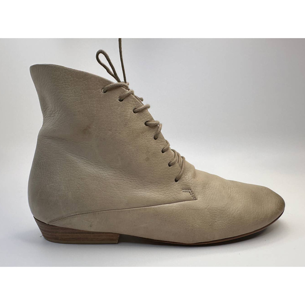 Marsèll Womens Light Taupe Stone Ankle Booties Lace Up Low Heel Flat Sz 40 / 10